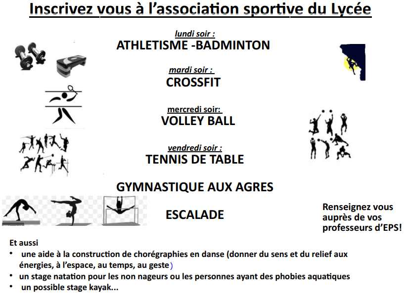 Association sportive – rentrée 2020